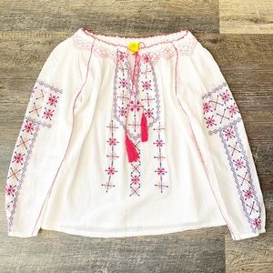 ROBERTA ROLLER RABBIT white and pink boho embroidered long sleeve tunic top S